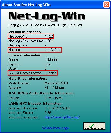 Net-Log Win About Screen